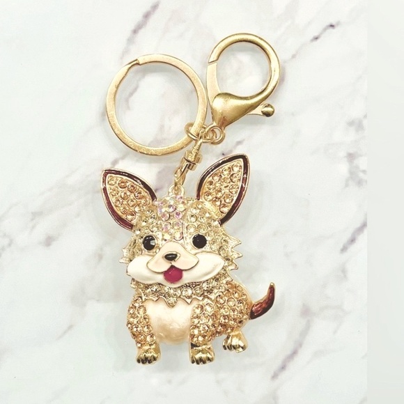Accessories - Champagne & White Rhinestone Dog Purse Charm / Keychain.